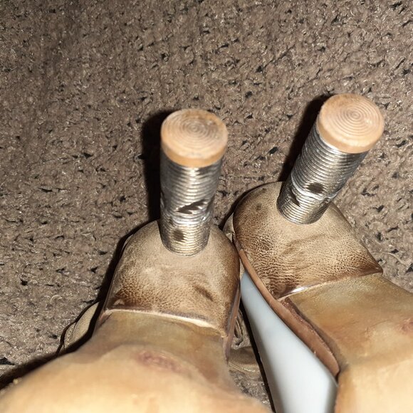 A.S.98 STEAMPUNK-Distressed Tan Leather-Ankle Wrap-Back Zip-Metal Screw Heel-Sz - Picture 10 of 10